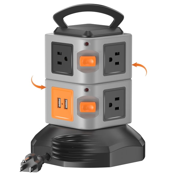 Tower Power Bar with 2 USB Ports, HITRENDS 7-Outlet Tower Surge Protector with 6.5FT Cord, 2500W
