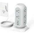 thumbnail image 1 of Tower Power Strip Flat Plug with 11 Outlets 3 USB (1 USB C),  Surge Protector Tower 1625W/13A,1050J Protection, 6 Feet Extension Cord with Multiple Outlets, Office Desk Supplies, Dorm Essentials, 1 of 6
