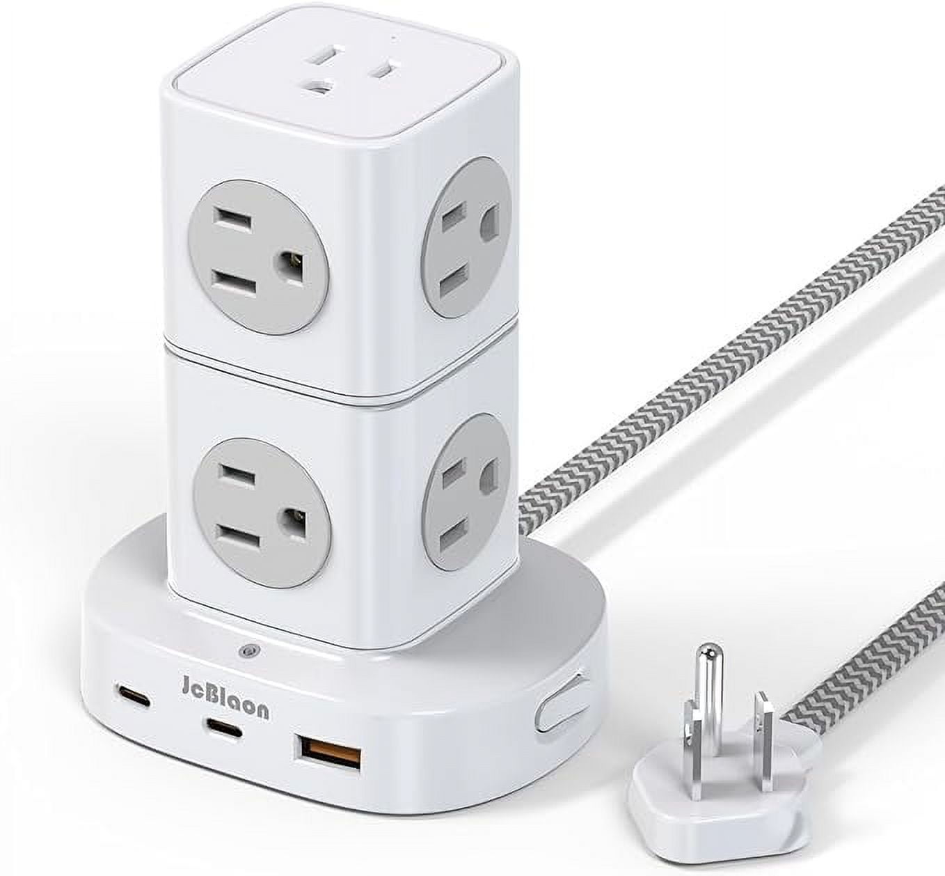 JcBlaon Tower Power Strip Flat Plug with 9 Outlets 3 USB (2 USB C), Surge Protector 5ft Extension Cord with Multiple Outlets for Office Desk Supplies Dorm Essentials Indoor