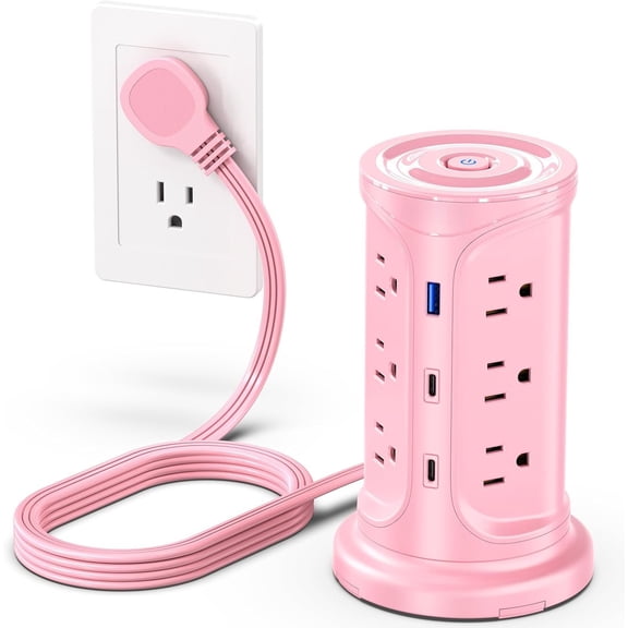 Tower Power Strip Surge Protector with 12 Outlets 3 USB Ports(2 Type C), 6.5 FT Ultra Flat Extension Cord with Multiple Outlets, Flat Plug Outlet Extender with Screw Wall Mount for Office Dorm