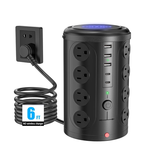 Tower Power Strip Surge Protector With 16 Outlets And 5 Usb Ports (2 Usb-c) 6ft Extension Cord Multiple Heavy Duty Charging Station Home Office Dorm Room Essentials. No Wireless