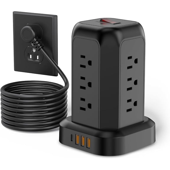 Tower Power Strip Surge Protector USB Ports, Multiple Outlets Ports Desktop Charging Station, Flat Plug, Wall Mount,with Night Light Station, Power Bar, Office Desk Supplies, Dorm Essentials