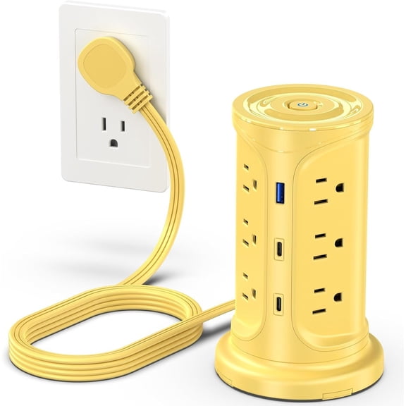 Tower Power Strips with Surge Protection, 6.5FT Flat Extension Cord with Multiple Outlets, 12 AC 4 USB Ports(2 Type C), Flat Plug Surge Protector Power Strip with Screw Wall Mount for Office Dorm