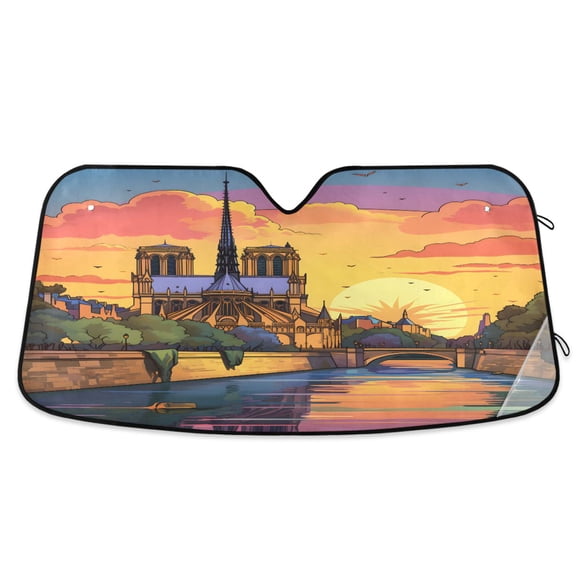 Tower River Sunset Car Windshield Sun Shade Foldable Car Front Window Visor Heat and UV Protection 53x23.5