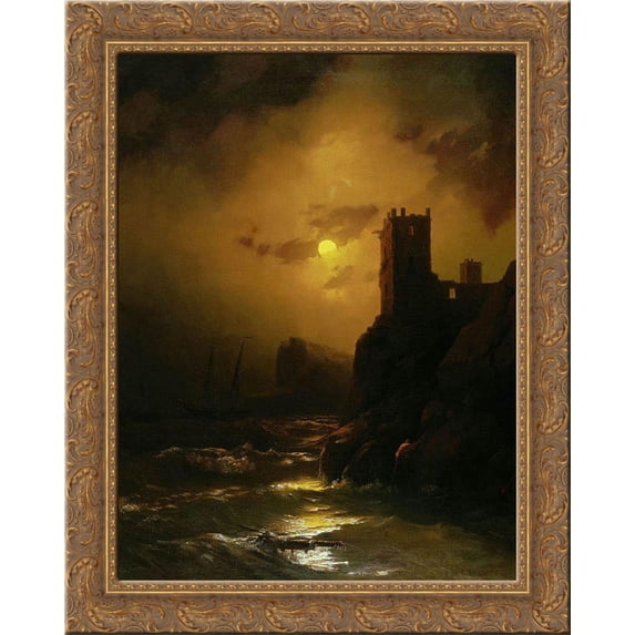 Tower. Shipwreck 20x24 Gold Ornate Wood Framed Canvas Art by Aivazovsky, Ivan