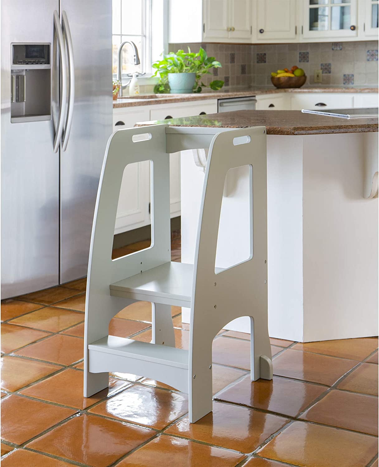 Tower Step-Up - Gray ' Wooden Adjustable Counter Height Step Stool with ...
