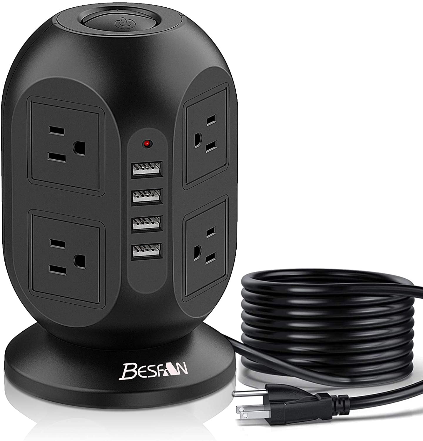 10 Ft Surge Protector Power Strip With 6 Outlets & 4 USB Ports - 1080J Protection, Flat Plug, Wall Mount