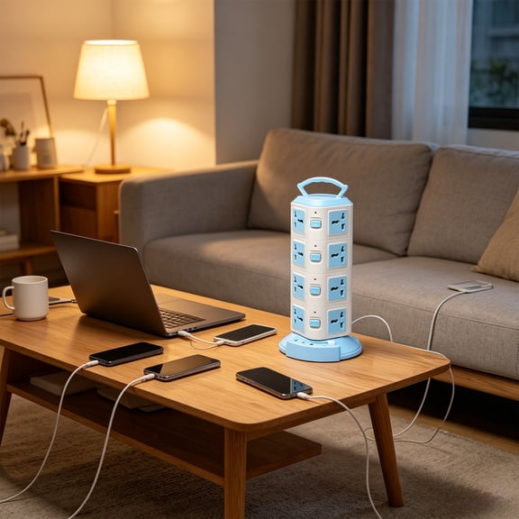 Tower Surge Protector Power Strip Multi Plug Outlet with 3 USB Ports & 16 Universal Socket Plugs, 2m Extension Cord, Multiple Outlets USB Outlet