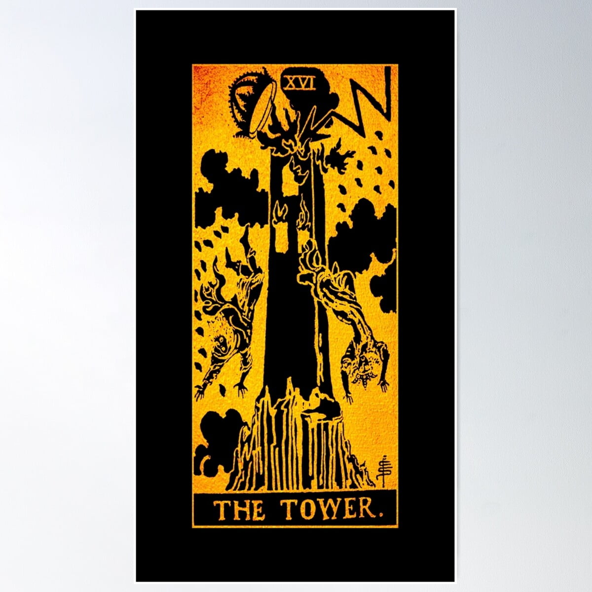 the-tower-tarot-card-gold-and-black-major-arcana-of-the-rws-deck