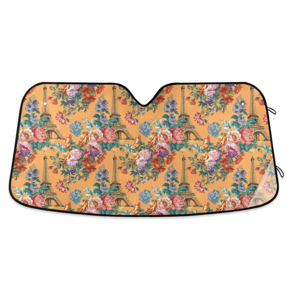 Tower and Flowers Car Windshield Sun Shade Foldable Car Front Window Visor Heat and UV Protection 53x23.5