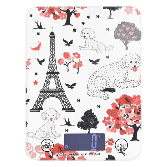 Tower and Trees Dogs Food Scale Digital Kitchen Scale Waterproof Tempered Glass Tare Function 11 lb for Baking Cooking Meal Prep