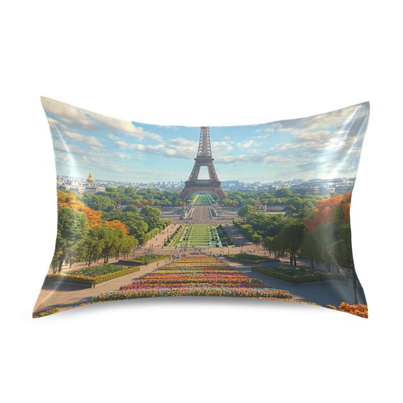 Tower and Trees Flowers Pillowcases Soft Satin Pillow Covers Decorative Rectangle Envelope Closure for Women Men