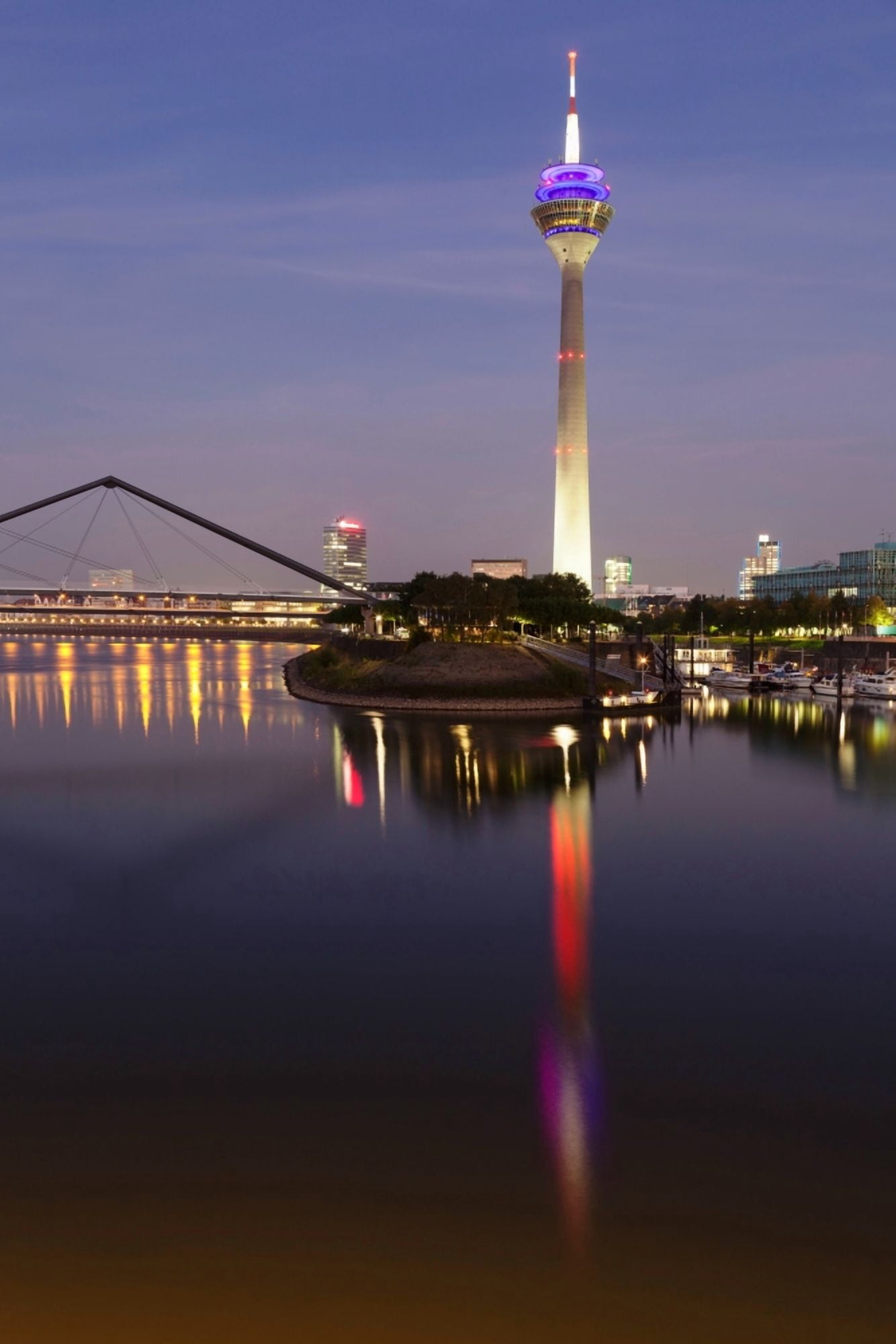Tower at a harbor Rheinturm Tower Media Harbour Dusseldorf North Rhine Westphalia Germany Canvas Art - Panoramic Images (27 x 9)