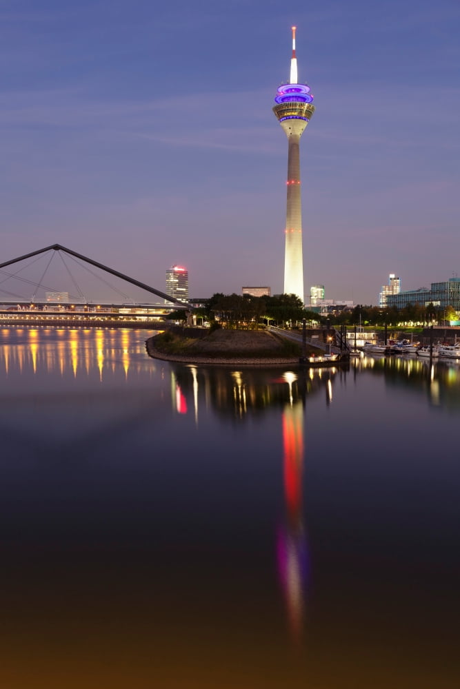 Tower at a harbor Rheinturm Tower Media Harbour Dusseldorf North Rhine Westphalia Germany Canvas Art - Panoramic Images (36 x 12)