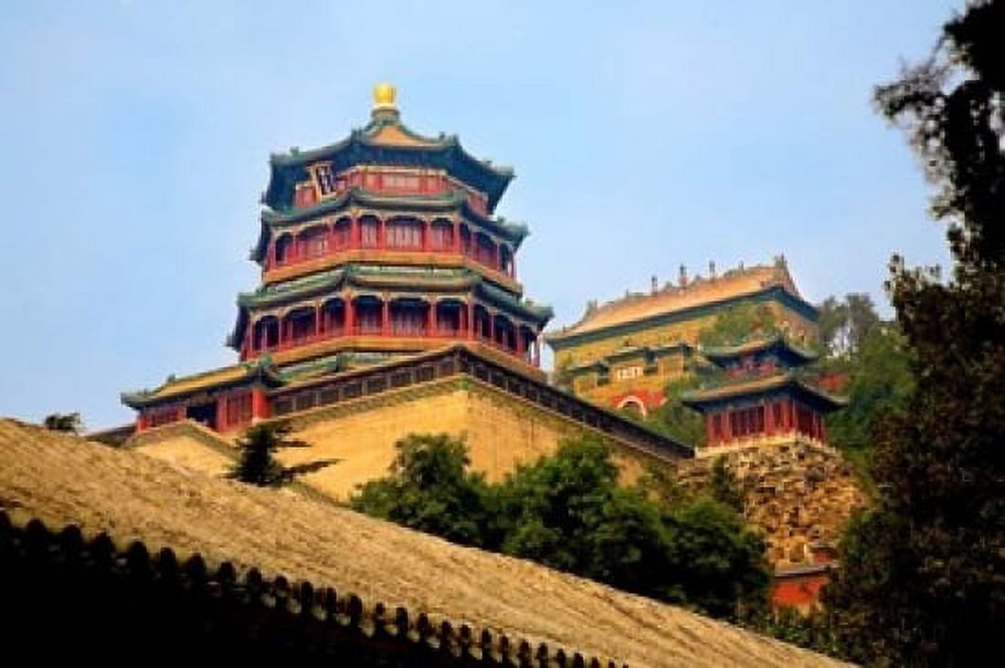 Tower in The Pavilion of Buddhist Fragrance Beijing China Canvas Art - Miva Stock DanitaDelimont (30 x 20)