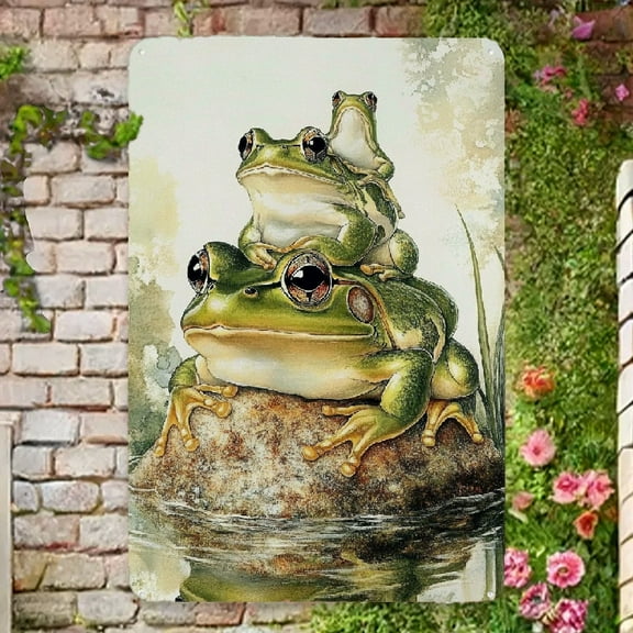 Tower of Frogs Frog Metal Sign 8x12 Inch for Outdoor Pond House Yard Decorative Sign & Plaques