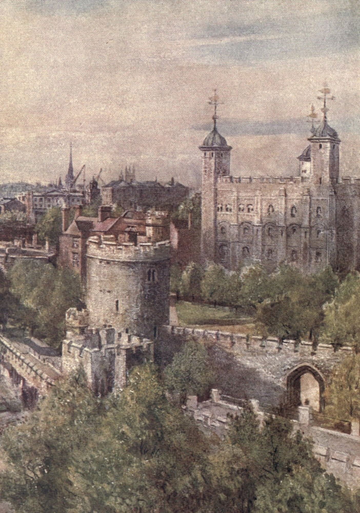 Tower of London 1908 Tower overview Canvas Art - John Fulleylove (18 x 24)