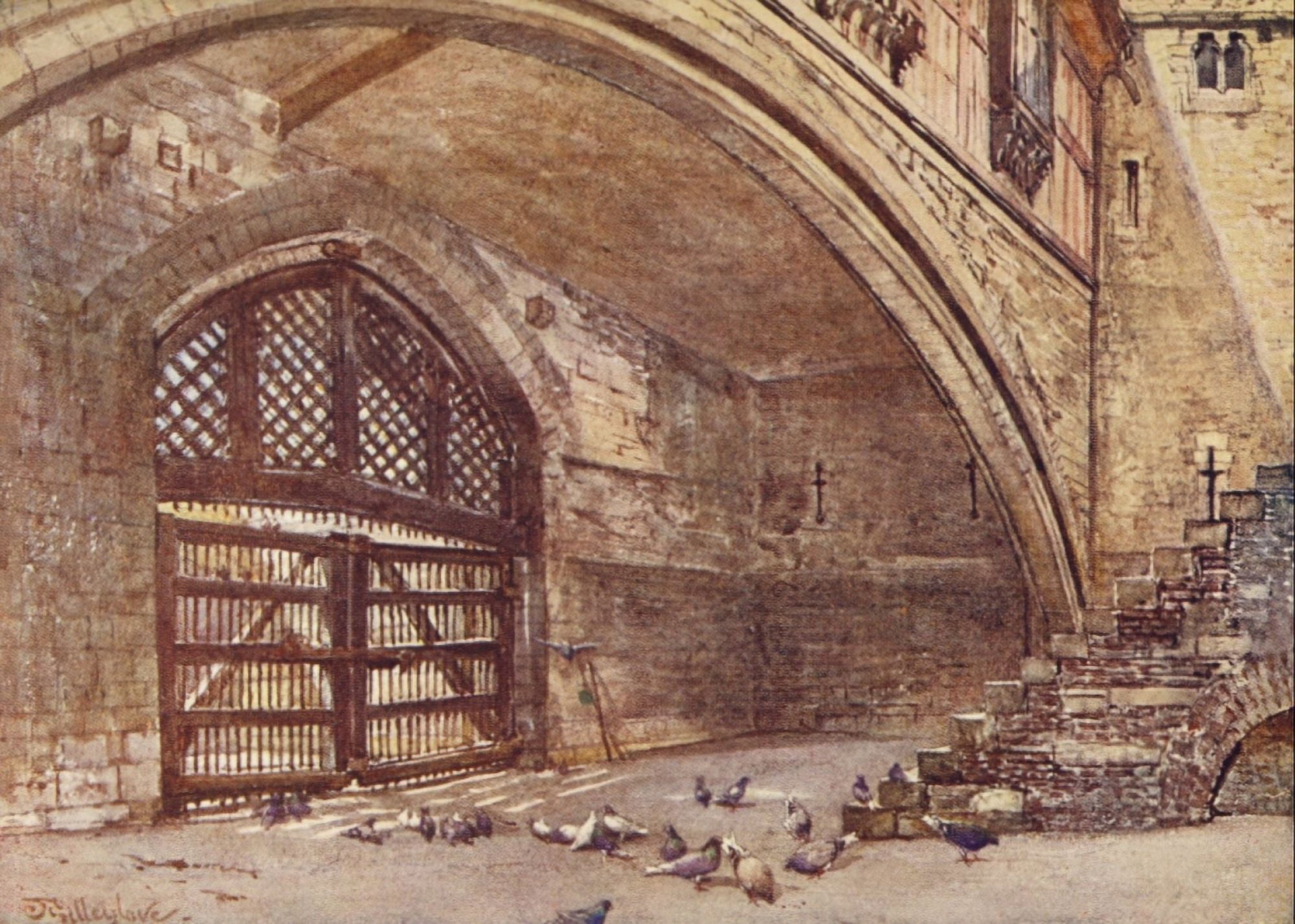 Tower of London 1908 Traitors Gate Canvas Art - John Fulleylove (18 x 24)