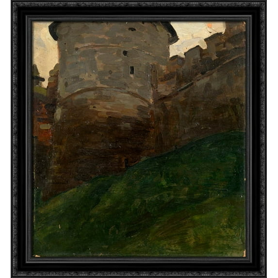 Tower of Novgorod Kremlin 28x30 Large Black Ornate Wood Framed Canvas Art by Nicholas Roerich