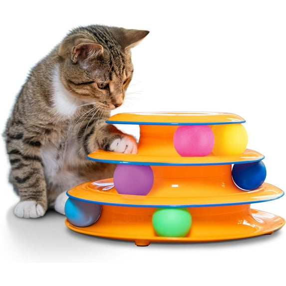 Tower of Tracks 3-Level Cat Track Toy with 6 Balls, Interactive Toy for Indoor Cats, Orange