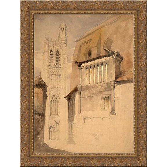 Tower of the Cathedral at Sens 24x18 Gold Ornate Wood Framed Canvas Art by John Ruskin