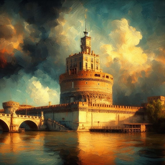 Tower with Dramatic Clouds Oil Painting II - 12" x 18" Art Print Wall Decor
