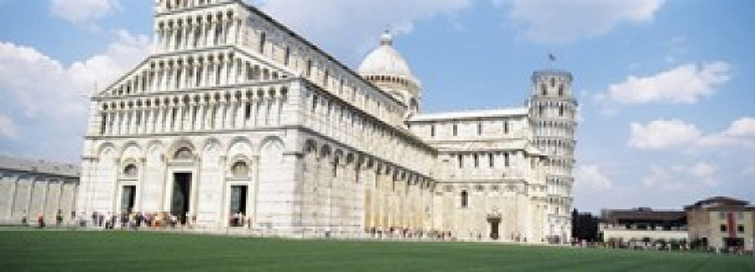 Tower with a cathedral Leaning Tower Of Pisa Pisa Cathedral Piazza Dei Miracoli Pisa Tuscany Italy Canvas Art - Panoramic Images (18 x 7)