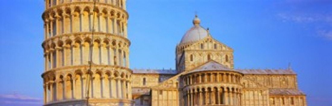 Tower with a cathedral Pisa Cathedral Leaning Tower Of Pisa Piazza Dei Miracoli Pisa Tuscany Italy Canvas Art - Panoramic Images (18 x 6)