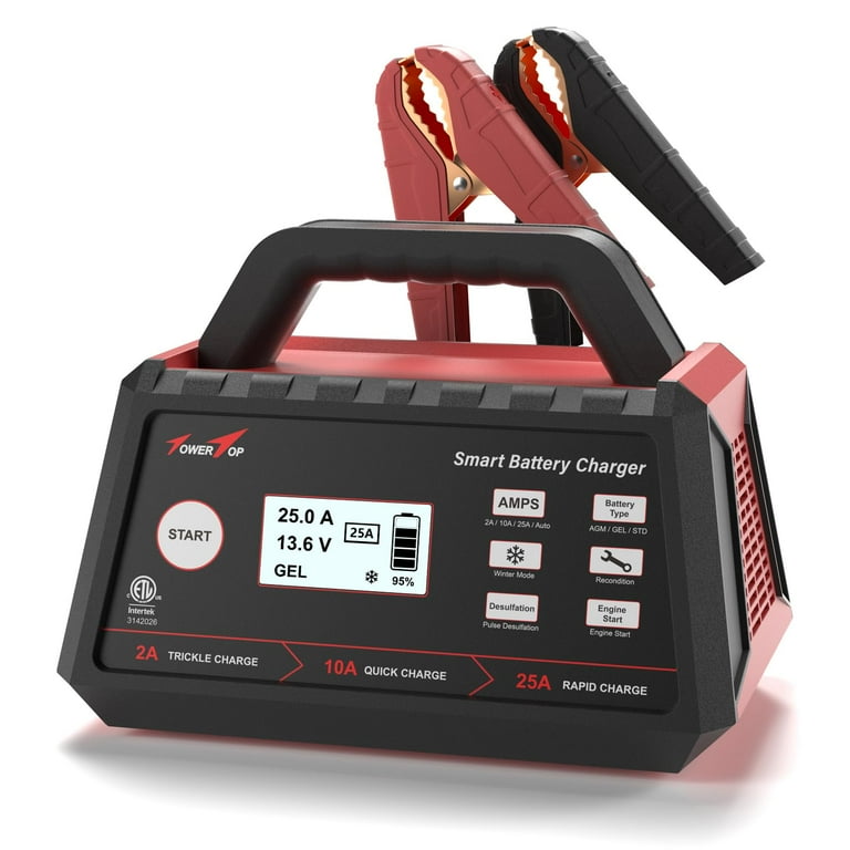 TowerTop Battery Charger 2 10 25A 12V Fully Automatic Smart Trickle Charger with Engine Start Winter Mode
