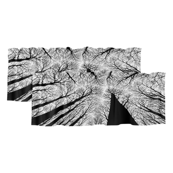 Towering Tree Trunks 2 Panels Kitchen Valance, Minimalist Nature Silhouette Blank White Sky Curtains Valances for Small Windows Rod Pocket Window Treatments for Living Room Bedroom 42" W x 12" L