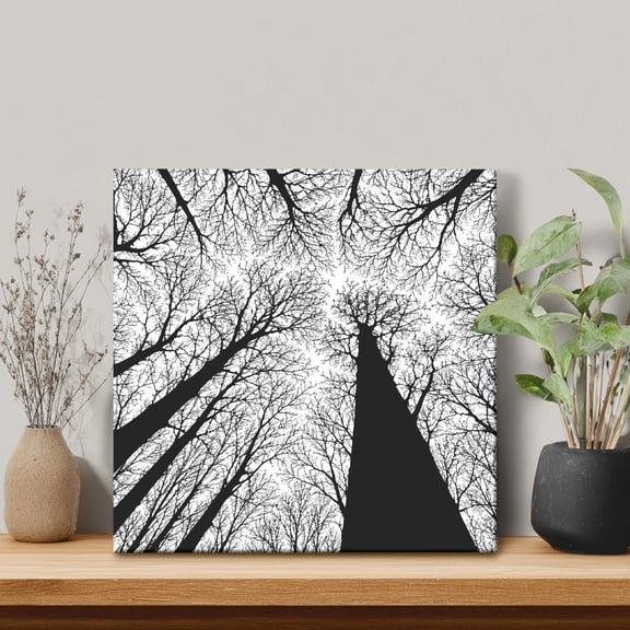 Towering Tree Trunks Framed Canvas Wall Art, Minimalist Nature Silhouette Blank White Sky Wall Art Painting for Living Room Bedroom Home Decor, 12"x12", Office Artwork Print
