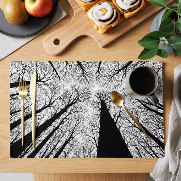 Towering Tree Trunks Placemats Set of 1 Minimalist Nature Silhouette Blank White Sky Heat Insulation Non-Slip Place Mats Washable Table Mats for Dining room Party Kitchen Decor, 13 x 19 Inches