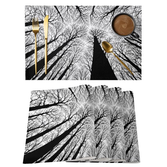 Towering Tree Trunks Placemats Set of 1, Minimalist Nature Silhouette Blank White Sky Non-Slip Place Mats Washable Table Mats for Kitchen Dining Table Decorations Indoor/Outdoor
