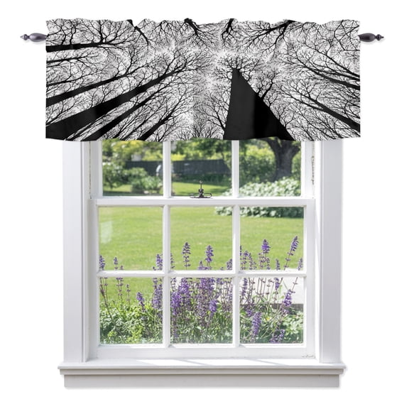Towering Tree Trunks Valances for Windows, Minimalist Nature Silhouette Blank White Sky Rod Pocket Short Window Valance Curtains Holiday Window Treatment for Kitchen Living Room Bathroom 56" x 16"