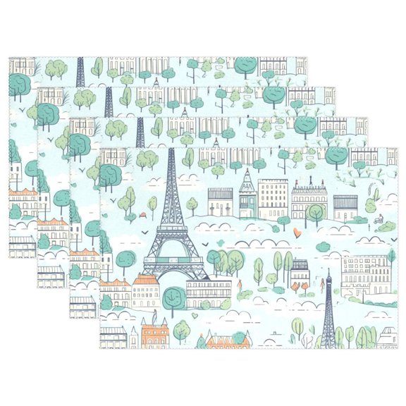 Towers Trees Houses 12×18 inch Placemats Heat Resistant Washable Foldable Rectangular Placemats Set Decoration Indoor Outdoor for Kitchen Dining Table 6PCs
