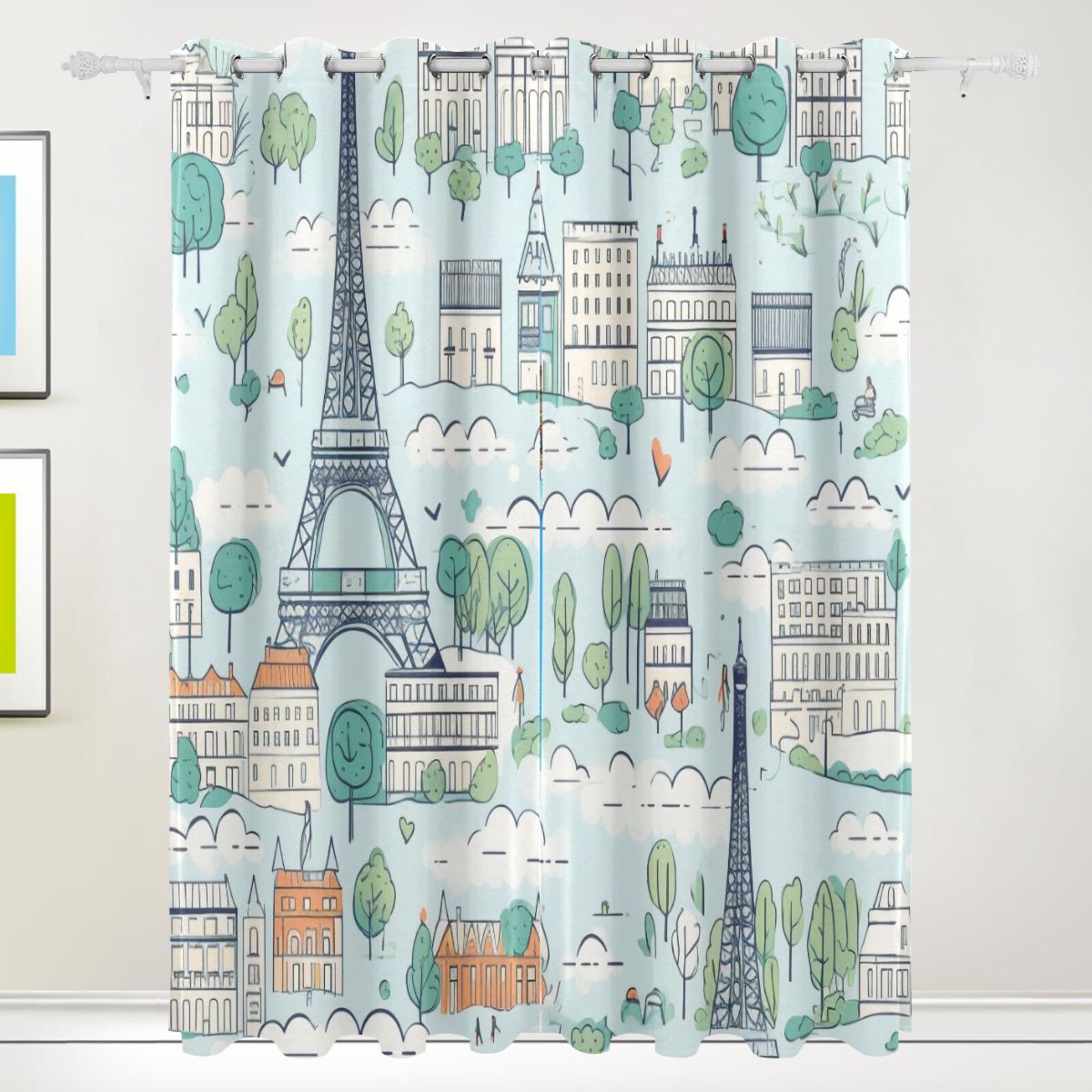 Towers Trees Houses Black Out Curtains 72 Inch Length Curtains for Sliding Glass Doors Bedroom Living Room 2 Pack