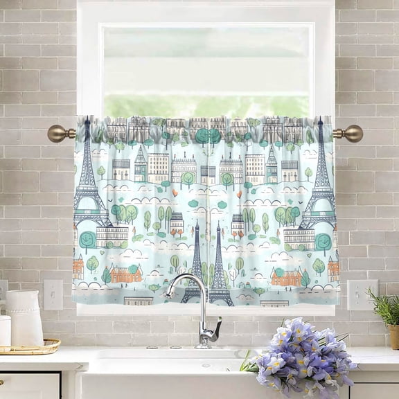 Towers Trees Houses Kitchen Curtains Half Tier Curtain 2 Rod Pockets Bathroom Bedroom Cupborad Living Room 27"x36"