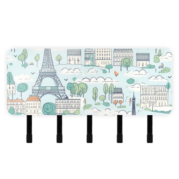 Towers Trees Houses Mail Holder Organizer Wall Mount with Shelf Key Holder Key Rack with 5 Key Hooks for Wall Decorative