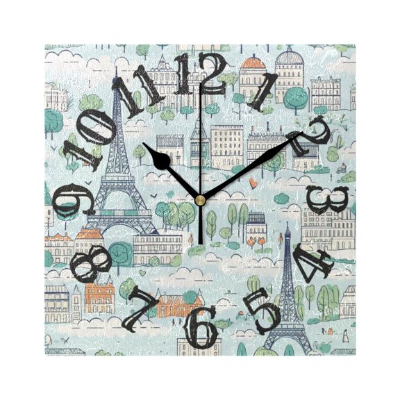 Towers Trees Houses Wall Clock Square Silent Non Ticking Battery Operated Clock for Home Bathroom Kitchen Bedroom Living Room