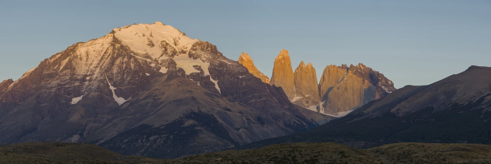 Towers of Paine (R) and Monte Almirante Nieto (L) at sunrise Torres Del Paine National Park Chile Canvas Art - Panoramic Images (36 x 12)