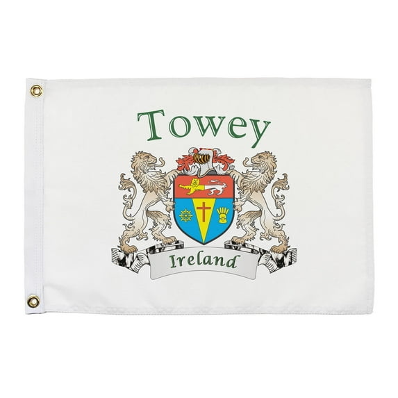 Towey Irish Coat of Arms Small White Flag - 16"x10.5" inches