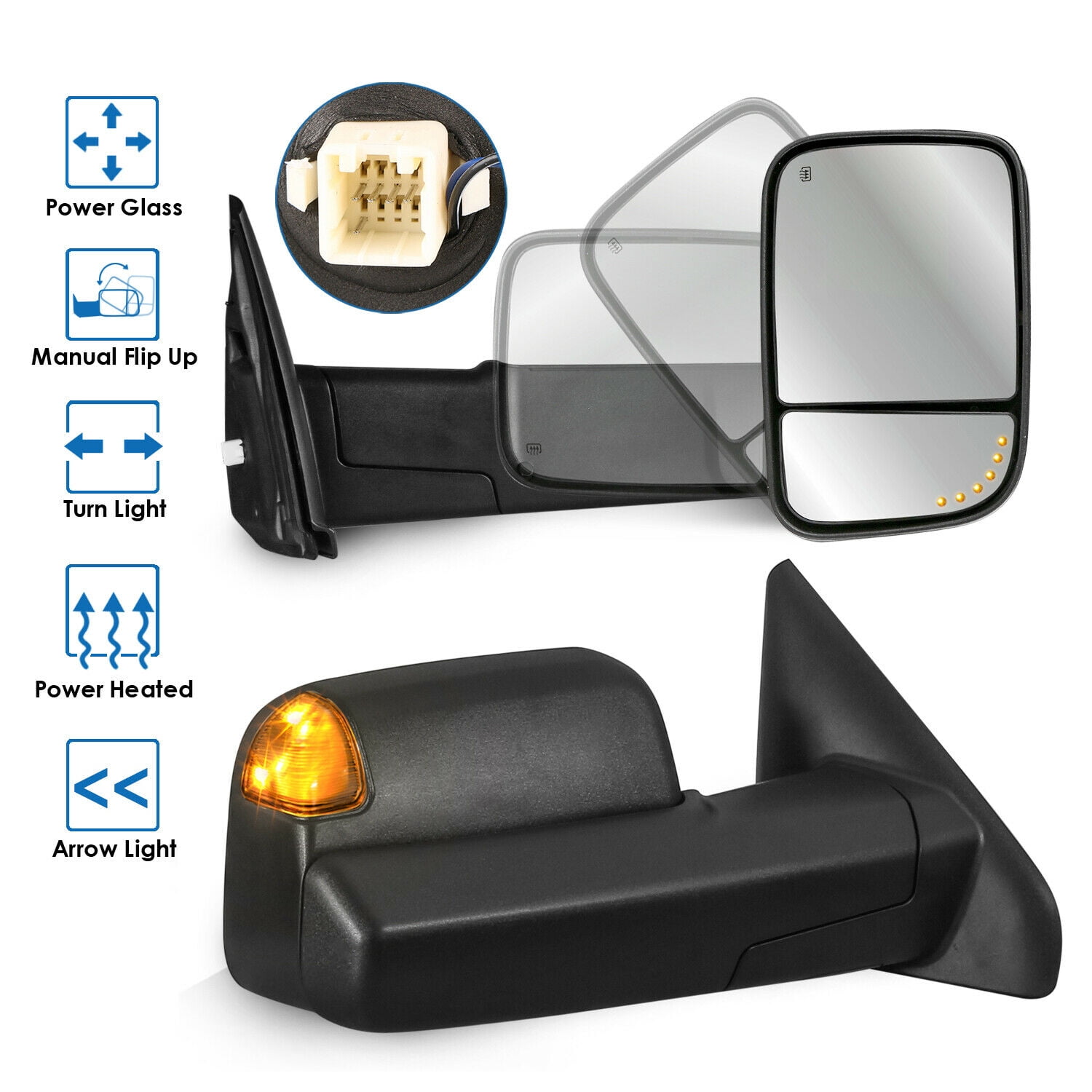 Towing Mirrors Power Heated Arrow Light for 02-08 Dodge Ram 1500 03-09 2500  3500