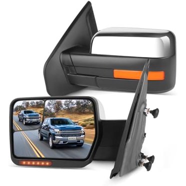 SCITOO Power Heated Tow Mirrors For Ford F-150 2004-2014 – Chrome, Puddle Lights, Turn Signal, Pair