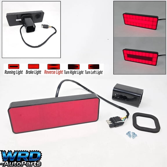 Towing Trailer Hitch Cover Tow Hitch Red LED Brake Light Sequential Signal Lamp Strobe Flash Plug for 2" Receiver SUV Pickup Truck