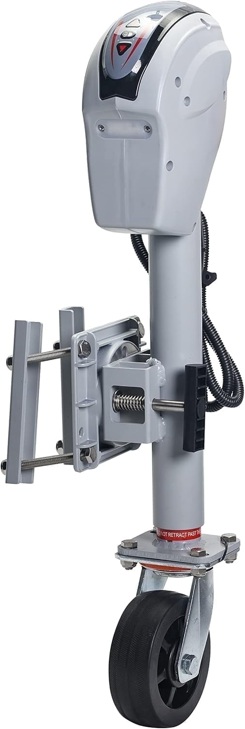 TowingMaster 1,500 lb. Electric Aluminum Marine Jack with 7-Way Plug, Powerful 12V DC Motor Heavy-Duty Durable Boat Trailer Jack with LED Light for Easy Hitching