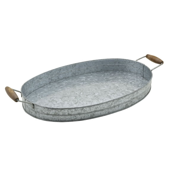 Towle Living Galvanized 20-inch Oval Tray Wood Handles