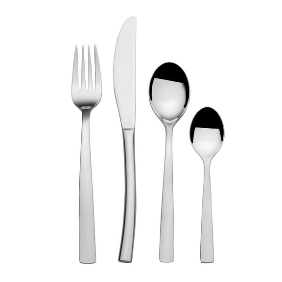 Towle Living Merion 16-Piece Flatware Set - Sleek Stainless Steel Design with Mirror Finish, Unique Rounded Knife Detail - Dishwasher Safe Dining for 4, Lightweight Flatware New Home Gift