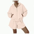 thumbnail image 1 of Towmus 2 Piece Sweatsuit Outfits for Women Half Zip Long Sleeve Pullover Sweatshirt Drawstring Shorts Lounge Set with Pockets Ladies Clothes, 1 of 6