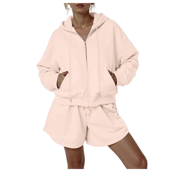 Towmus 2 Piece Sweatsuit Outfits for Women Half Zip Long Sleeve Pullover Sweatshirt Drawstring Shorts Lounge Set with Pockets Ladies Clothes
