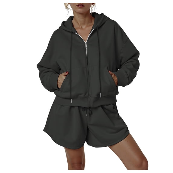 Towmus 2 Piece Sweatsuit Outfits for Women Half Zip Long Sleeve Pullover Sweatshirt Drawstring Shorts Lounge Set with Pockets Ladies Clothes